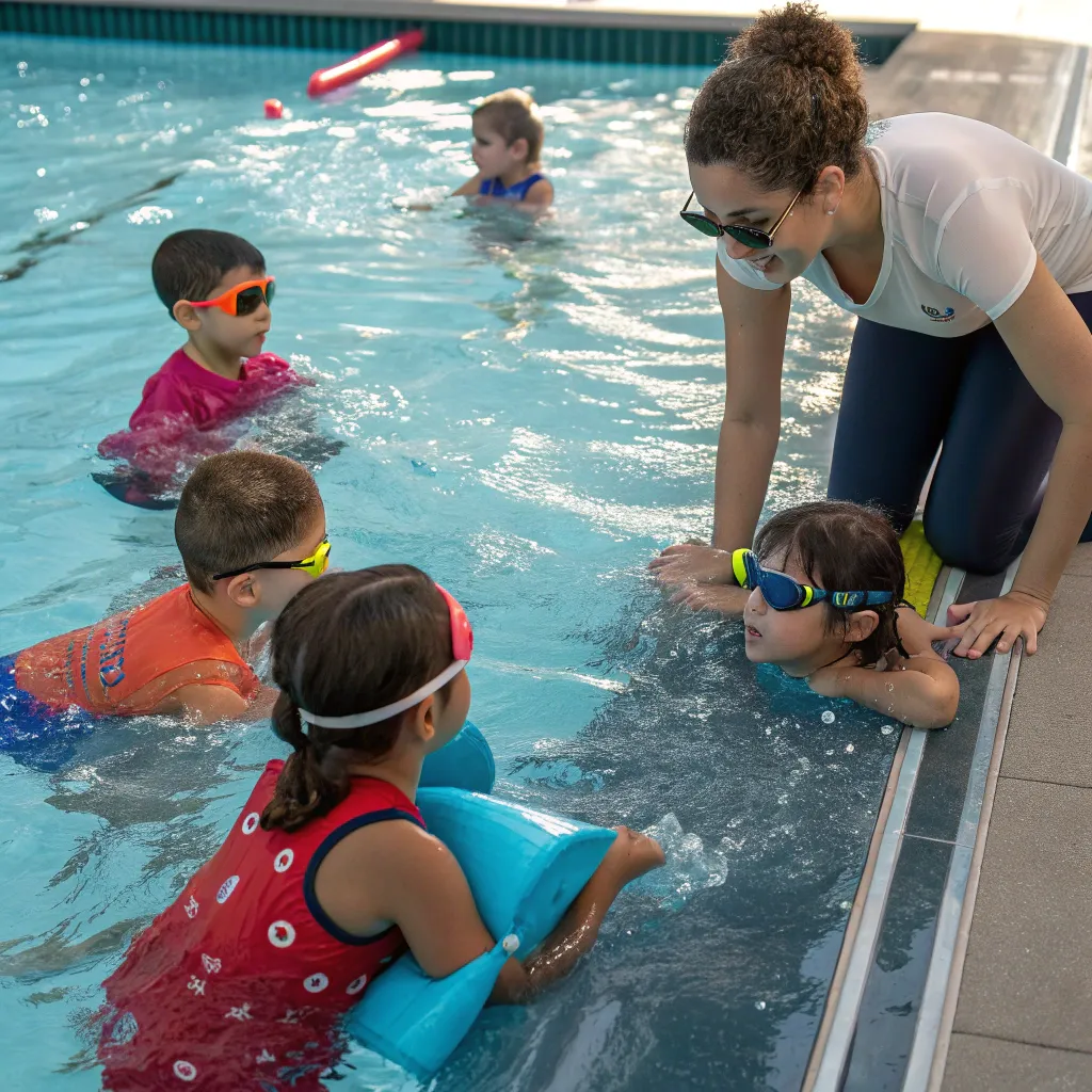 Children learning to swim